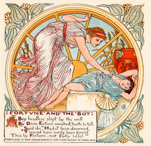 Fortune and the Boy, ilustração de &39;Baby&39;s Own Esopo&39;, gravada e impressa por Edmund Evans, Londres, publicada em 1920
